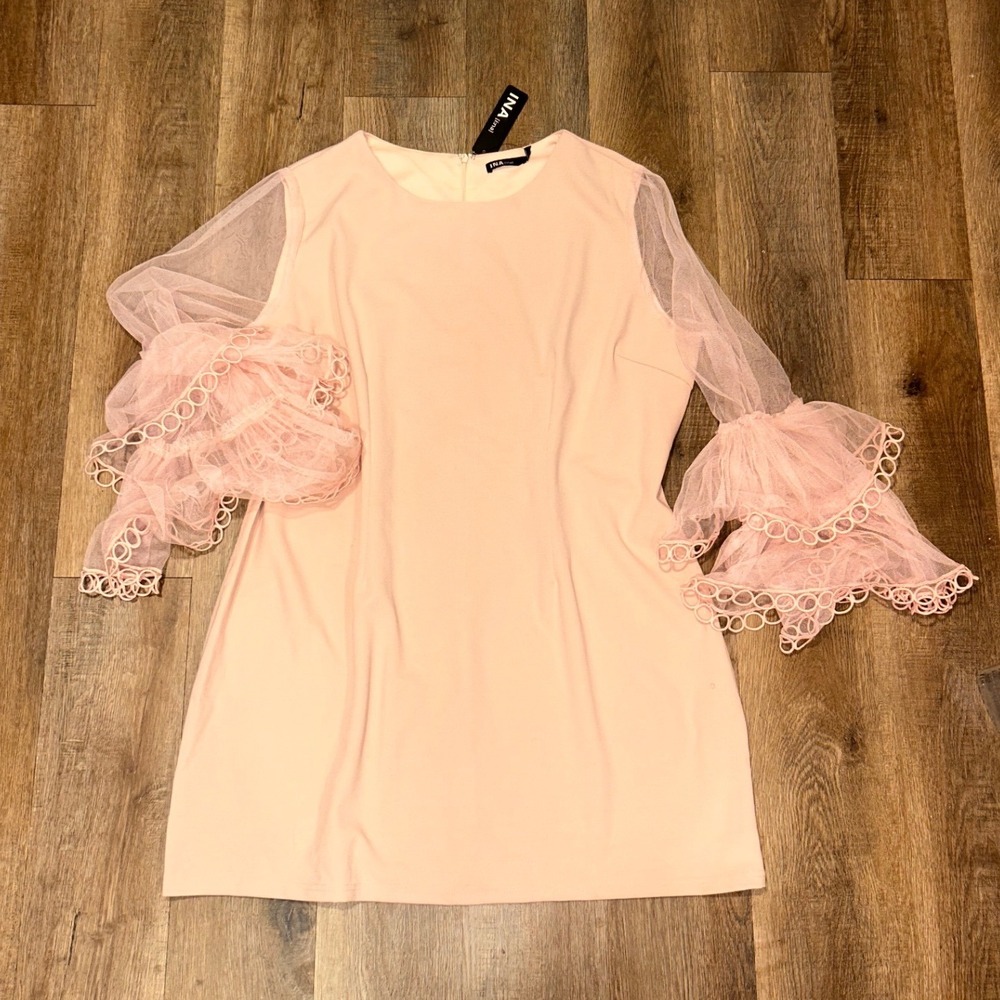 Ina Pink Shift Dress 3XL NWT Boho Romantic Bell Sleeve Ruffle Mesh Coquette